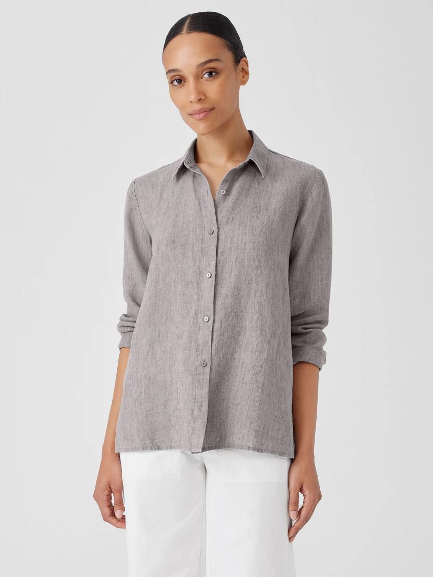 Eileen Fisher Tops & Tees | Washed Organic Linen Délavé Classic Collar Shirt Stone - Women