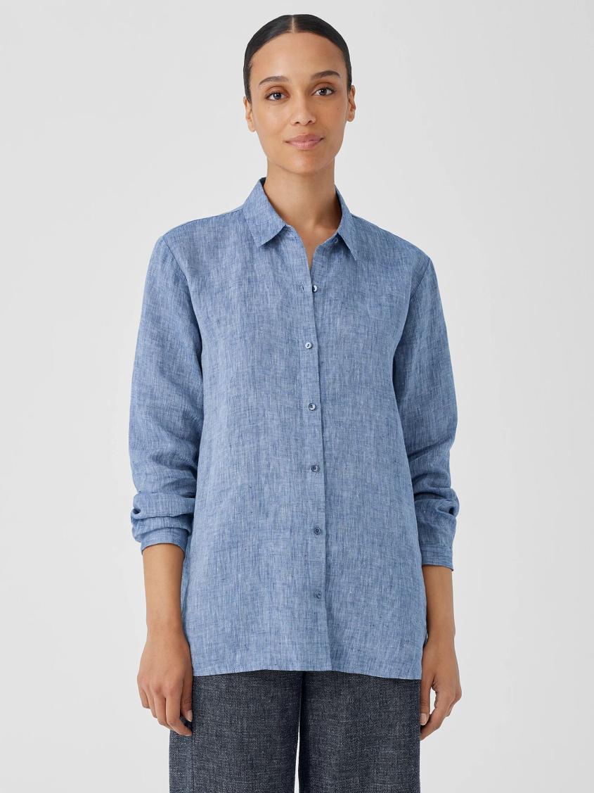 Eileen Fisher Tops & Tees | Yarn-Dyed Handkerchief Organic Linen Shirt Chambray - Women