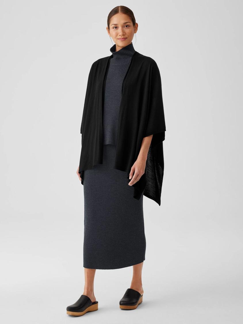 Eileen Fisher Accessories | Fine Merino Jersey Poncho In Regenerative Wool Black - Women