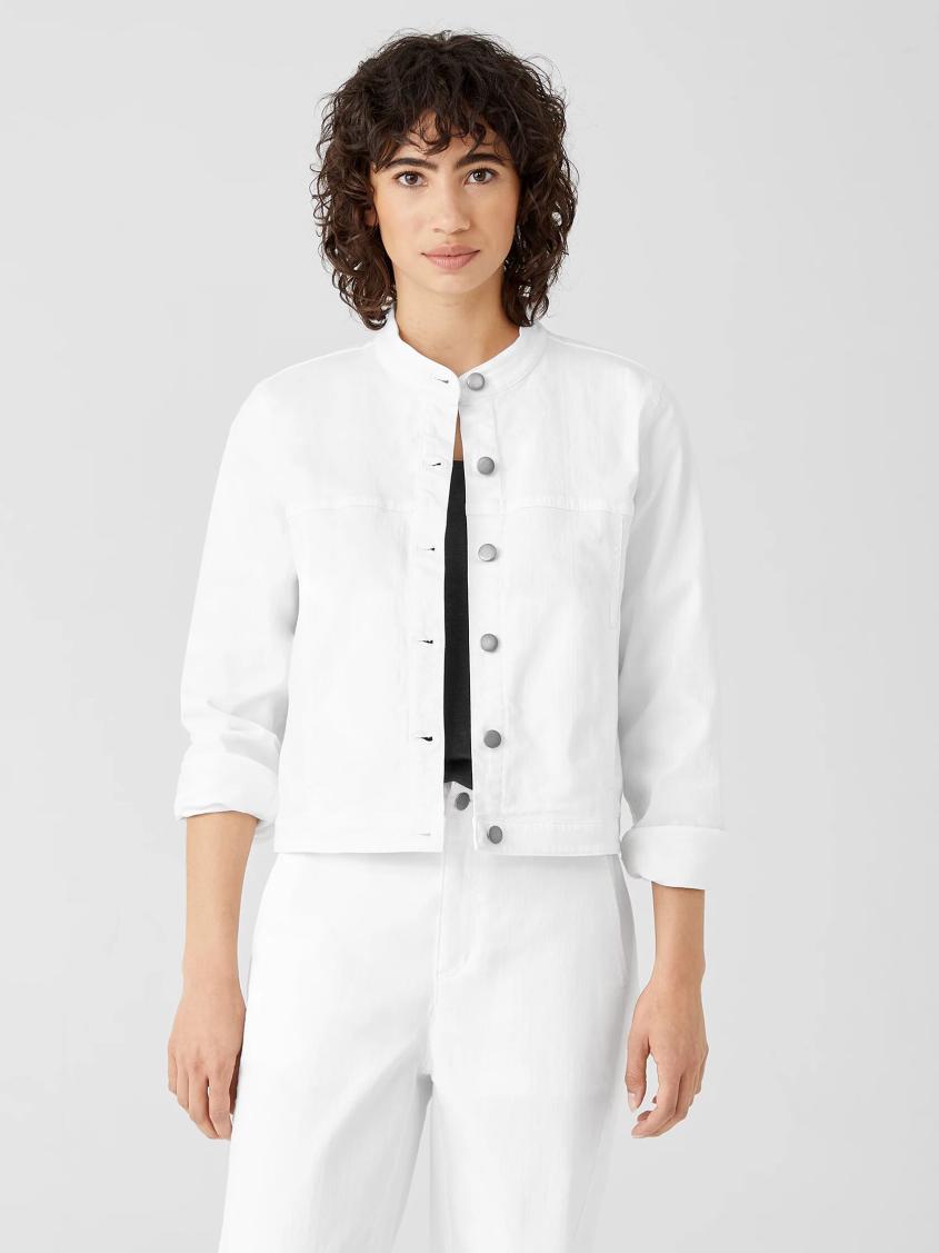 Eileen Fisher Denim | Organic Cotton Denim Stand Collar Jacket White - Women