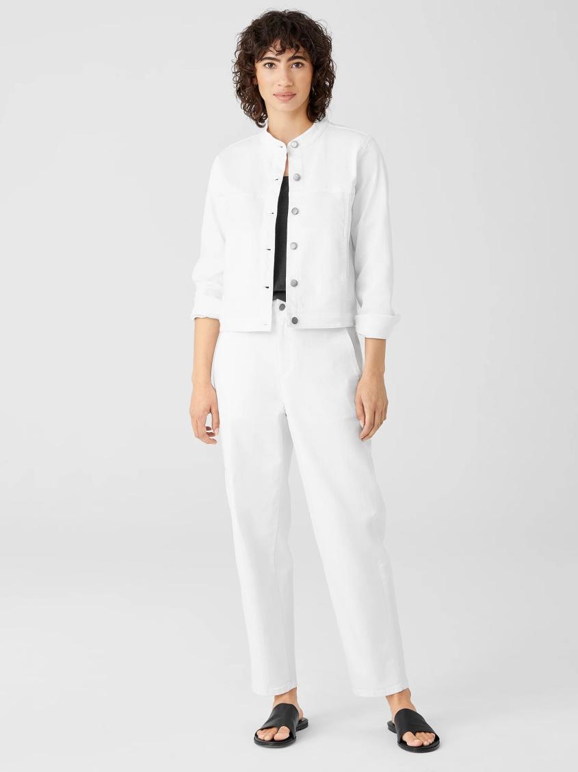 Eileen Fisher Denim | Organic Cotton Denim Stand Collar Jacket White - Women