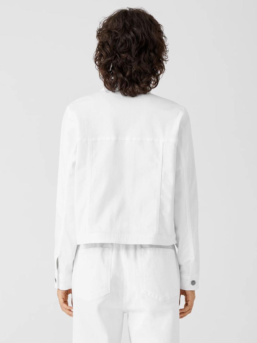 Eileen Fisher Denim | Organic Cotton Denim Stand Collar Jacket White - Women