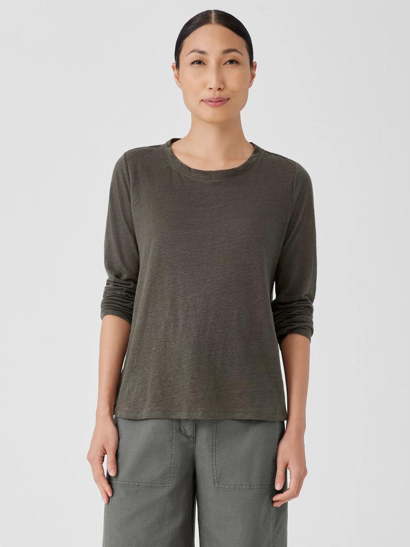 Eileen Fisher Denim | Organic Linen Jersey Crew Neck Top Grove - Women