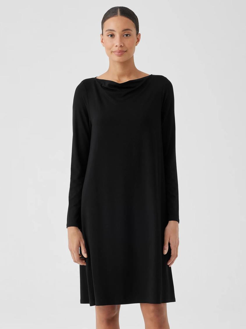 Eileen Fisher Dresses &amp; Skirts | Fine Jersey Cowl Neck Dress Black - Women