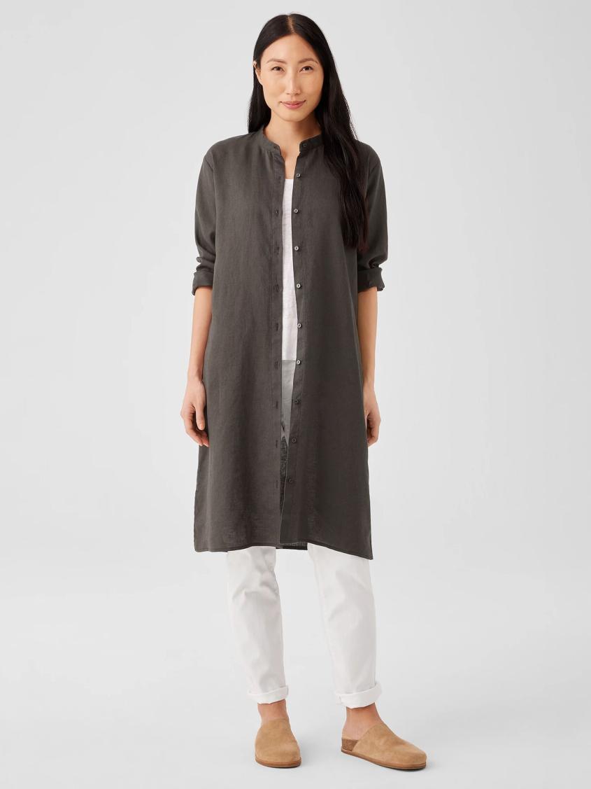 Eileen Fisher Dresses &amp; Skirts | Organic Linen Band Collar Shirtdress Grove - Women
