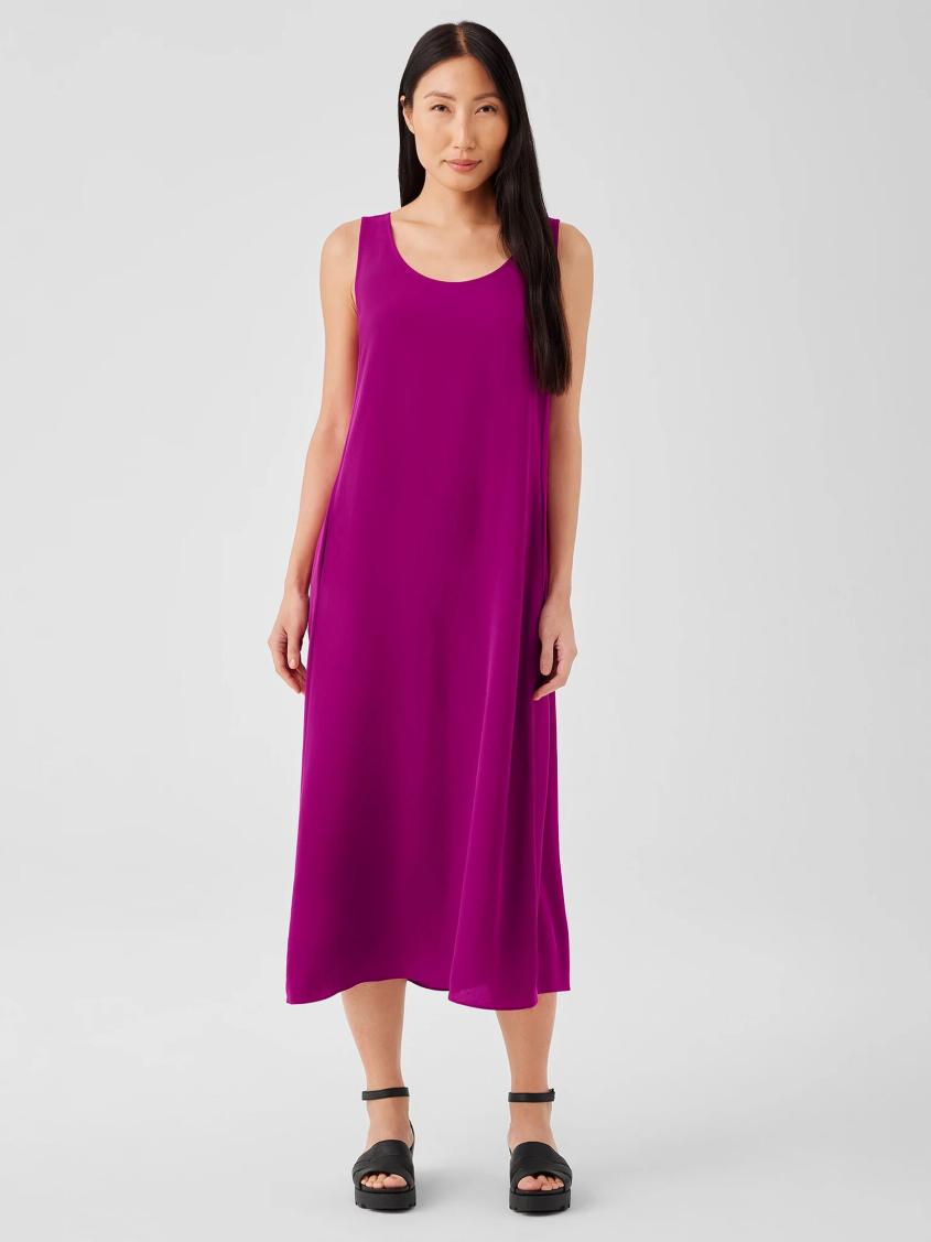 Eileen Fisher Dresses &amp; Skirts | Silk Georgette Crepe Scoop Neck Dress Black - Women