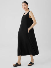 Eileen Fisher Dresses &amp; Skirts | Silk Georgette Crepe Scoop Neck Dress Black - Women