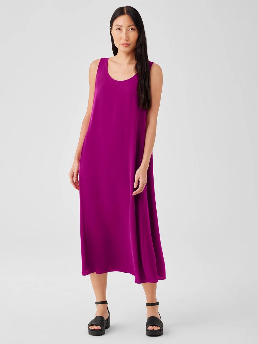 Eileen Fisher Dresses &amp; Skirts | Silk Georgette Crepe Scoop Neck Dress Black - Women