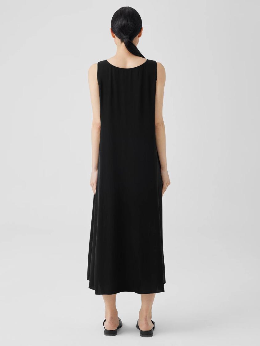 Eileen Fisher Dresses &amp; Skirts | Silk Georgette Crepe Scoop Neck Dress Black - Women