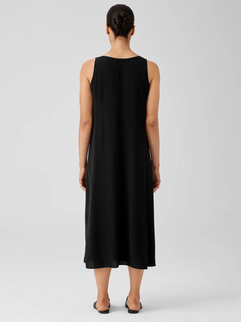 Eileen Fisher Dresses &amp; Skirts | Silk Georgette Crepe Scoop Neck Dress Black - Women