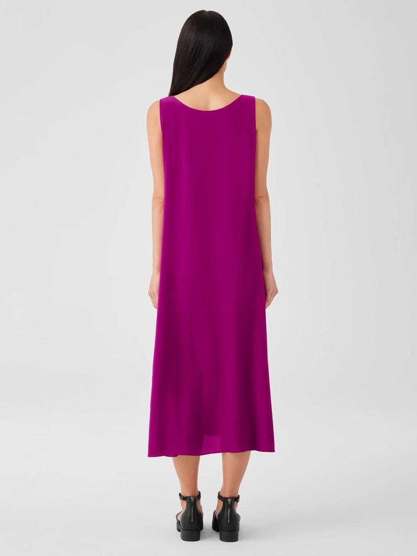 Eileen Fisher Dresses &amp; Skirts | Silk Georgette Crepe Scoop Neck Dress Black - Women