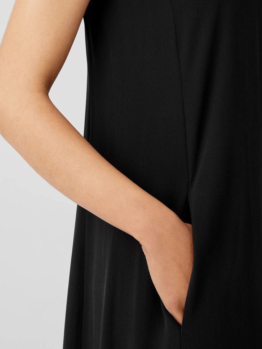 Eileen Fisher Dresses &amp; Skirts | Silk Georgette Crepe Scoop Neck Dress Black - Women