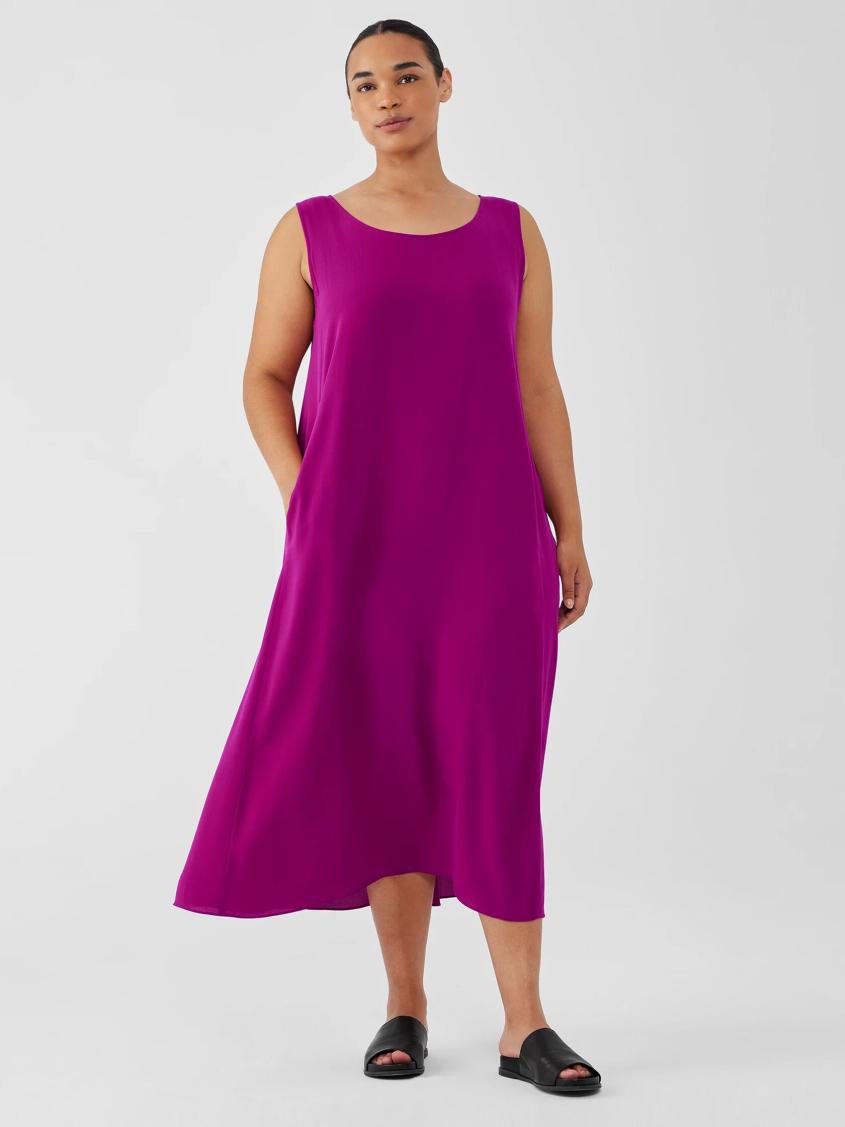 Eileen Fisher Dresses &amp; Skirts | Silk Georgette Crepe Scoop Neck Dress Black - Women