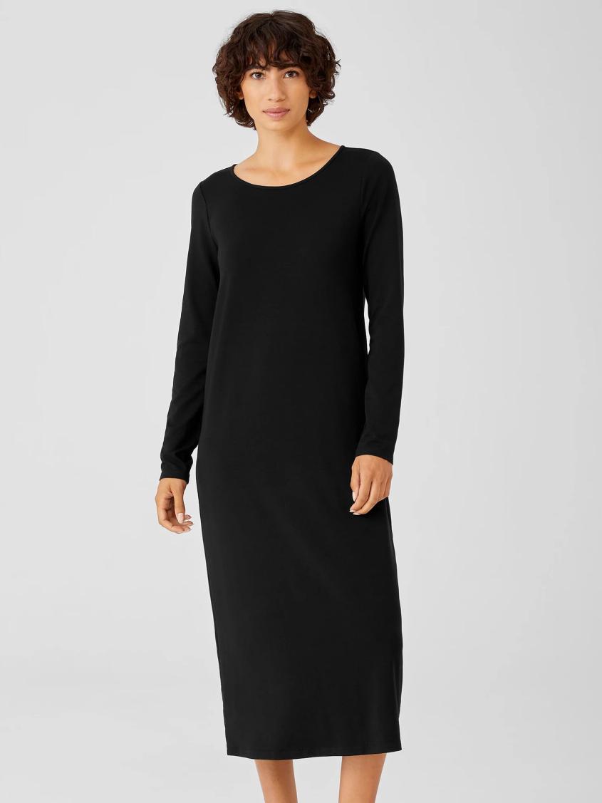Eileen Fisher Dresses &amp; Skirts | Stretch Jersey Knit Jewel Neck Dress Black - Women