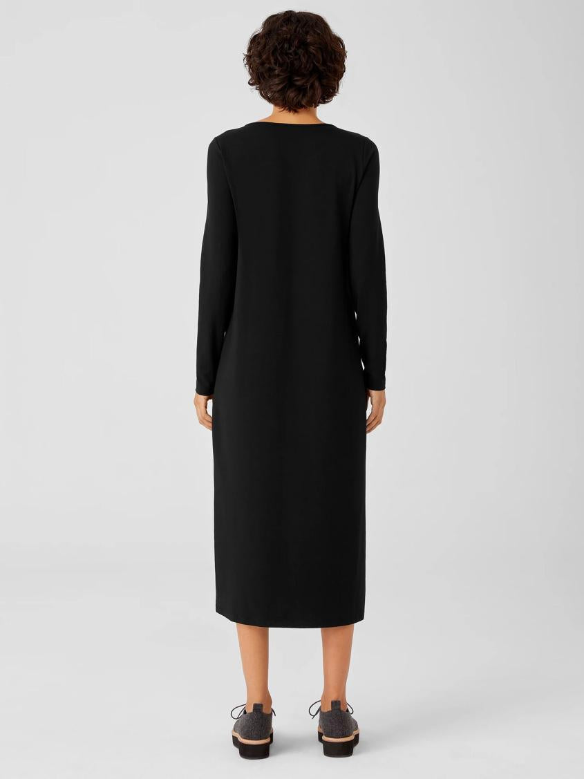 Eileen Fisher Dresses &amp; Skirts | Stretch Jersey Knit Jewel Neck Dress Black - Women