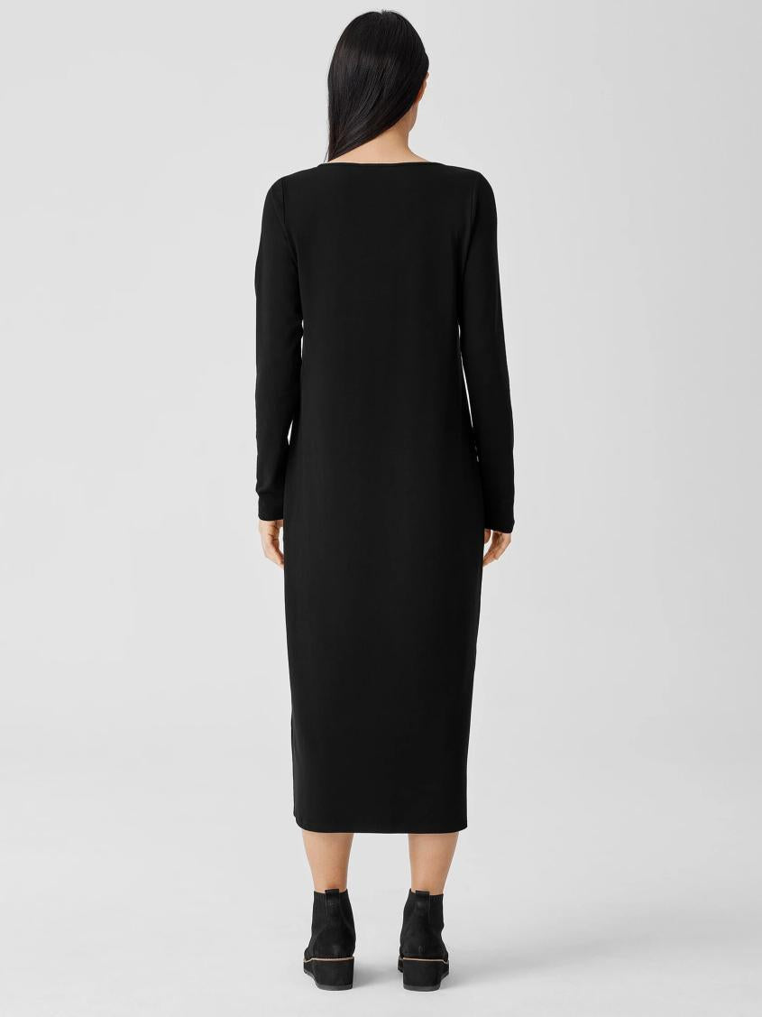 Eileen Fisher Dresses &amp; Skirts | Stretch Jersey Knit Jewel Neck Dress Black - Women
