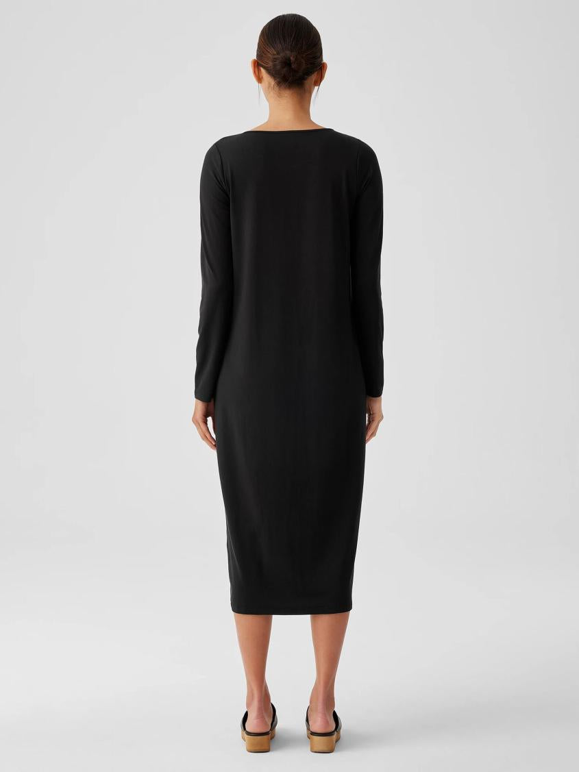 Eileen Fisher Dresses &amp; Skirts | Stretch Jersey Knit Jewel Neck Dress Black - Women