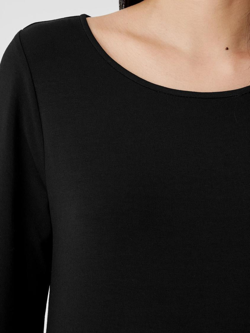 Eileen Fisher Dresses &amp; Skirts | Stretch Jersey Knit Jewel Neck Dress Black - Women