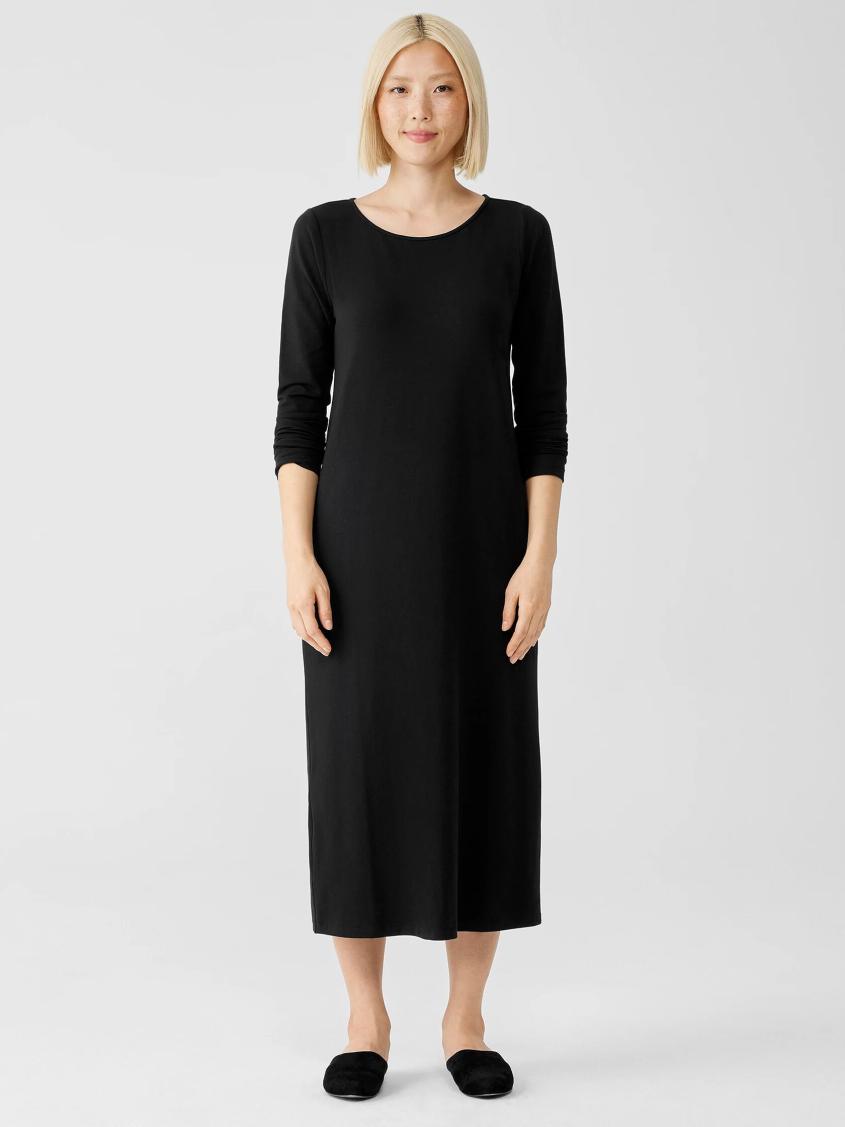 Eileen Fisher Dresses &amp; Skirts | Stretch Jersey Knit Jewel Neck Dress Black - Women