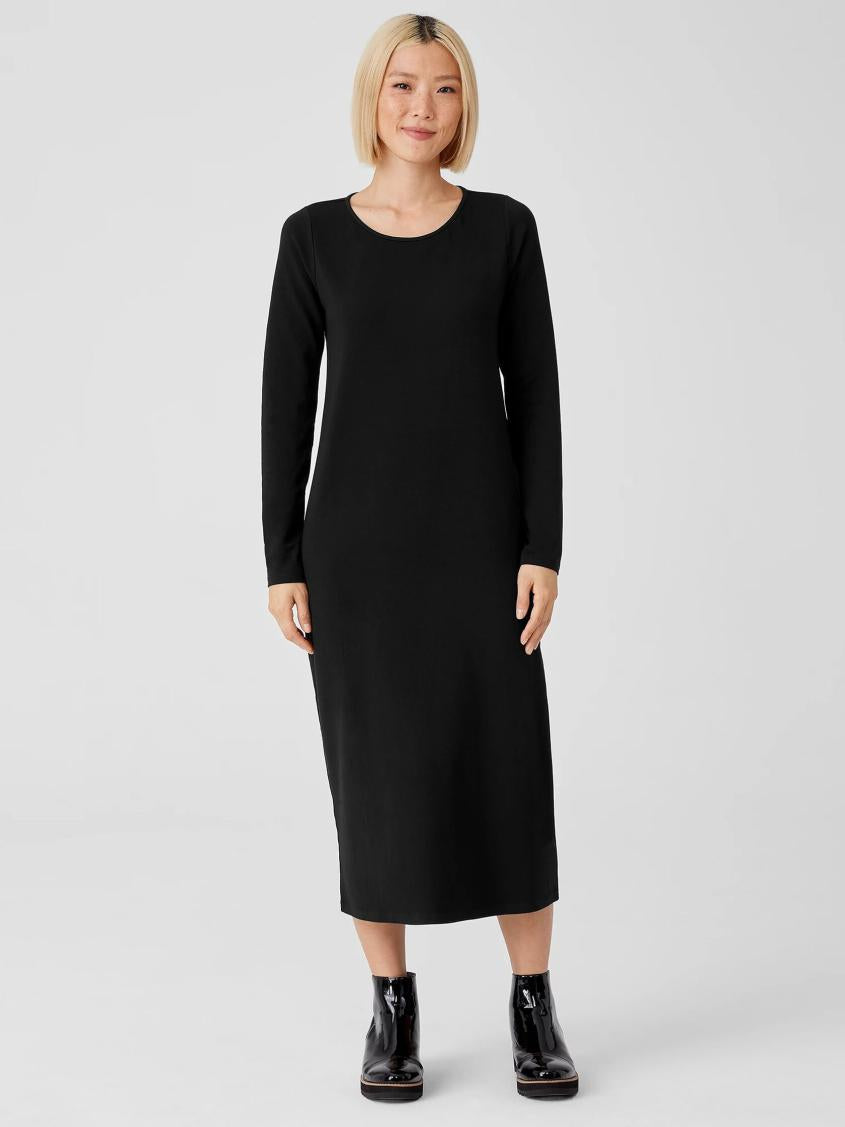 Eileen Fisher Dresses &amp; Skirts | Stretch Jersey Knit Jewel Neck Dress Black - Women