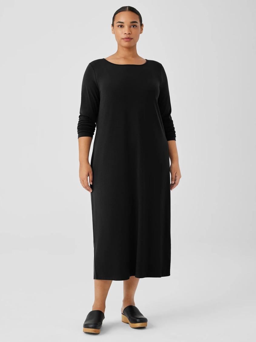 Eileen Fisher Dresses &amp; Skirts | Stretch Jersey Knit Jewel Neck Dress Black - Women