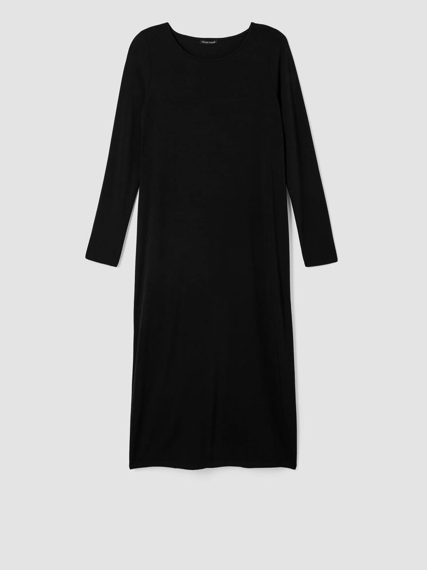 Eileen Fisher Dresses &amp; Skirts | Stretch Jersey Knit Jewel Neck Dress Black - Women