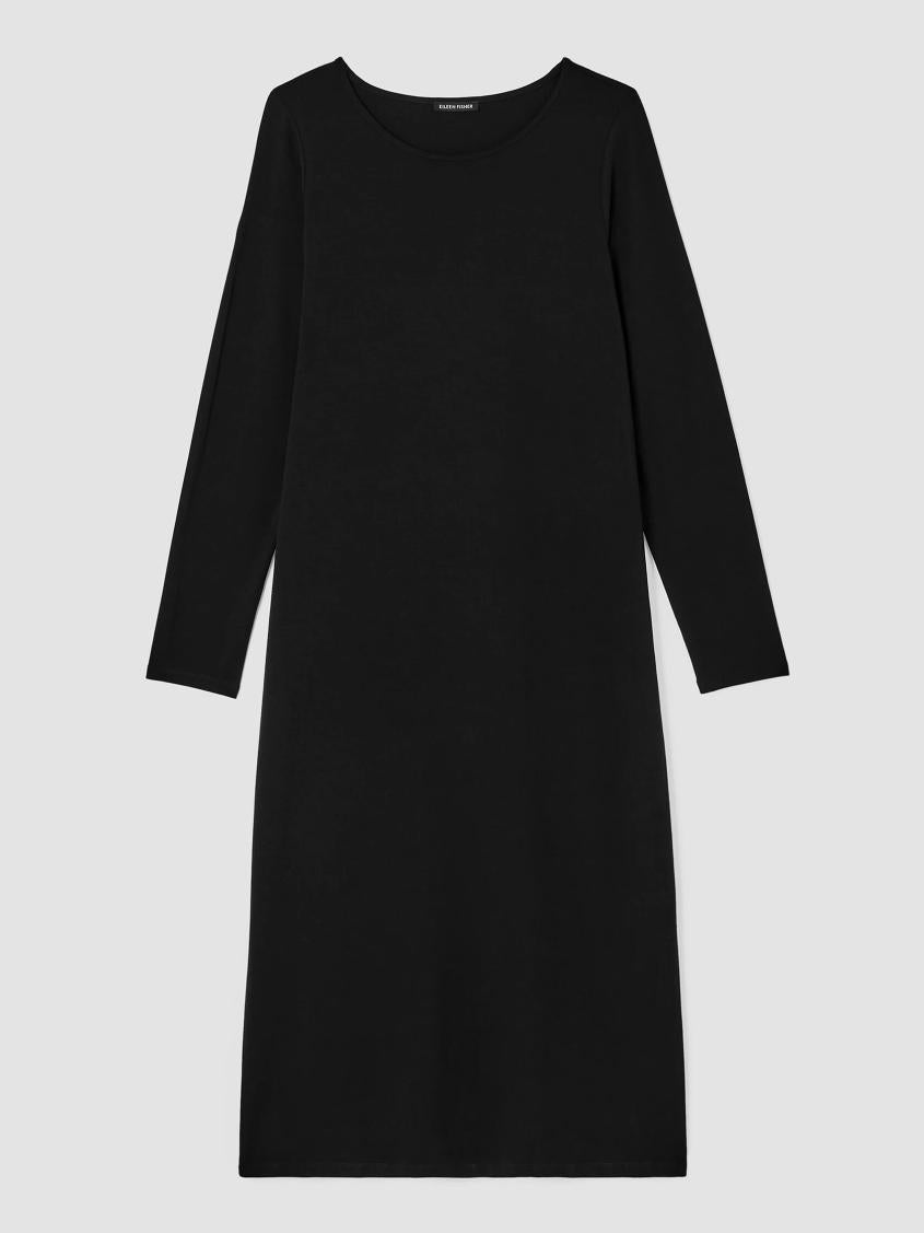 Eileen Fisher Dresses &amp; Skirts | Stretch Jersey Knit Jewel Neck Dress Black - Women