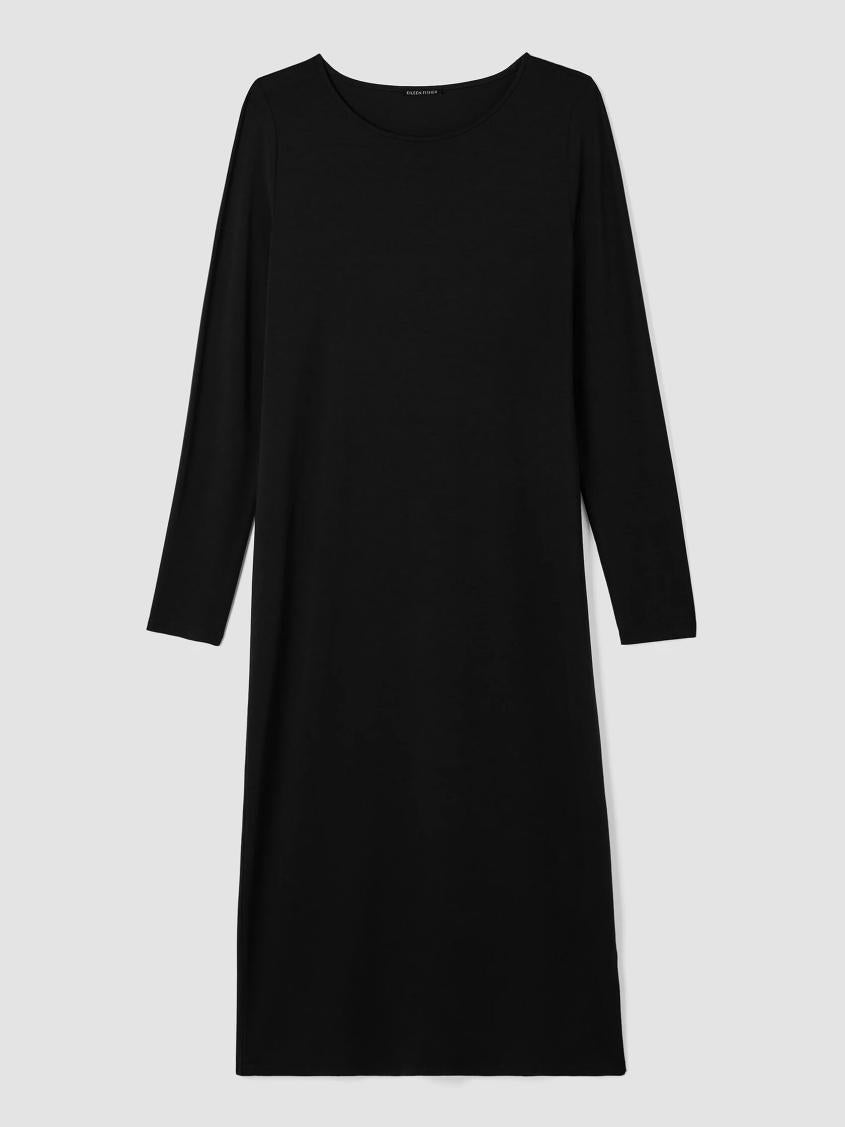 Eileen Fisher Dresses &amp; Skirts | Stretch Jersey Knit Jewel Neck Dress Black - Women