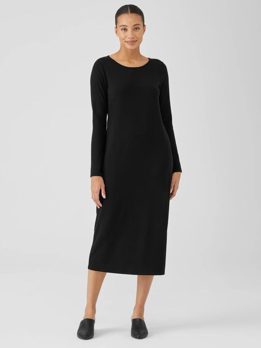 Eileen Fisher Dresses &amp; Skirts | Stretch Jersey Knit Jewel Neck Dress Black - Women