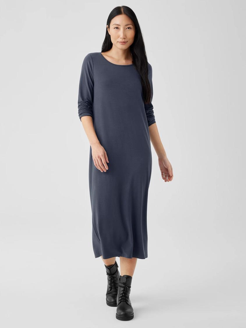 Eileen Fisher Dresses &amp; Skirts | Stretch Jersey Knit Jewel Neck Dress Ocean - Women
