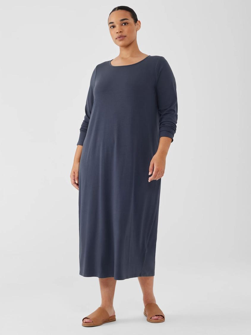 Eileen Fisher Dresses &amp; Skirts | Stretch Jersey Knit Jewel Neck Dress Ocean - Women
