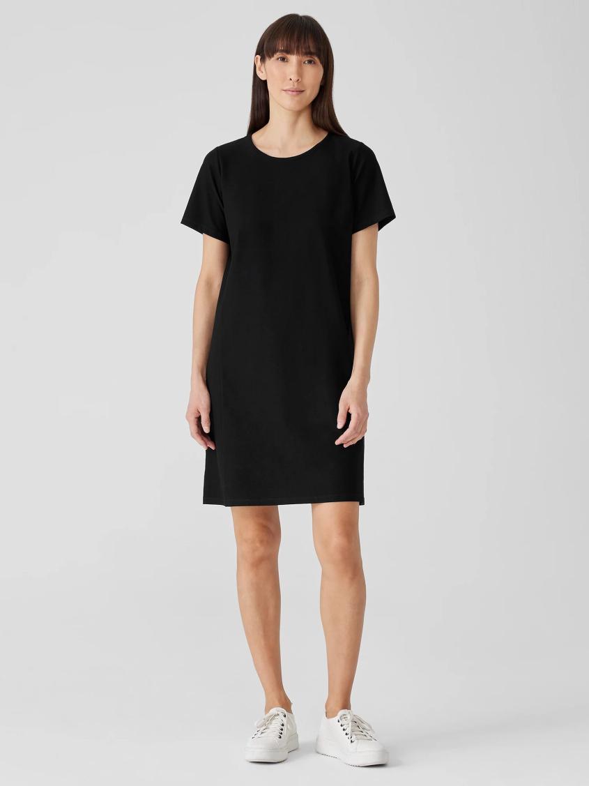 Eileen Fisher Dresses &amp; Skirts | Washable Stretch Crepe Jewel Neck Dress Black - Women