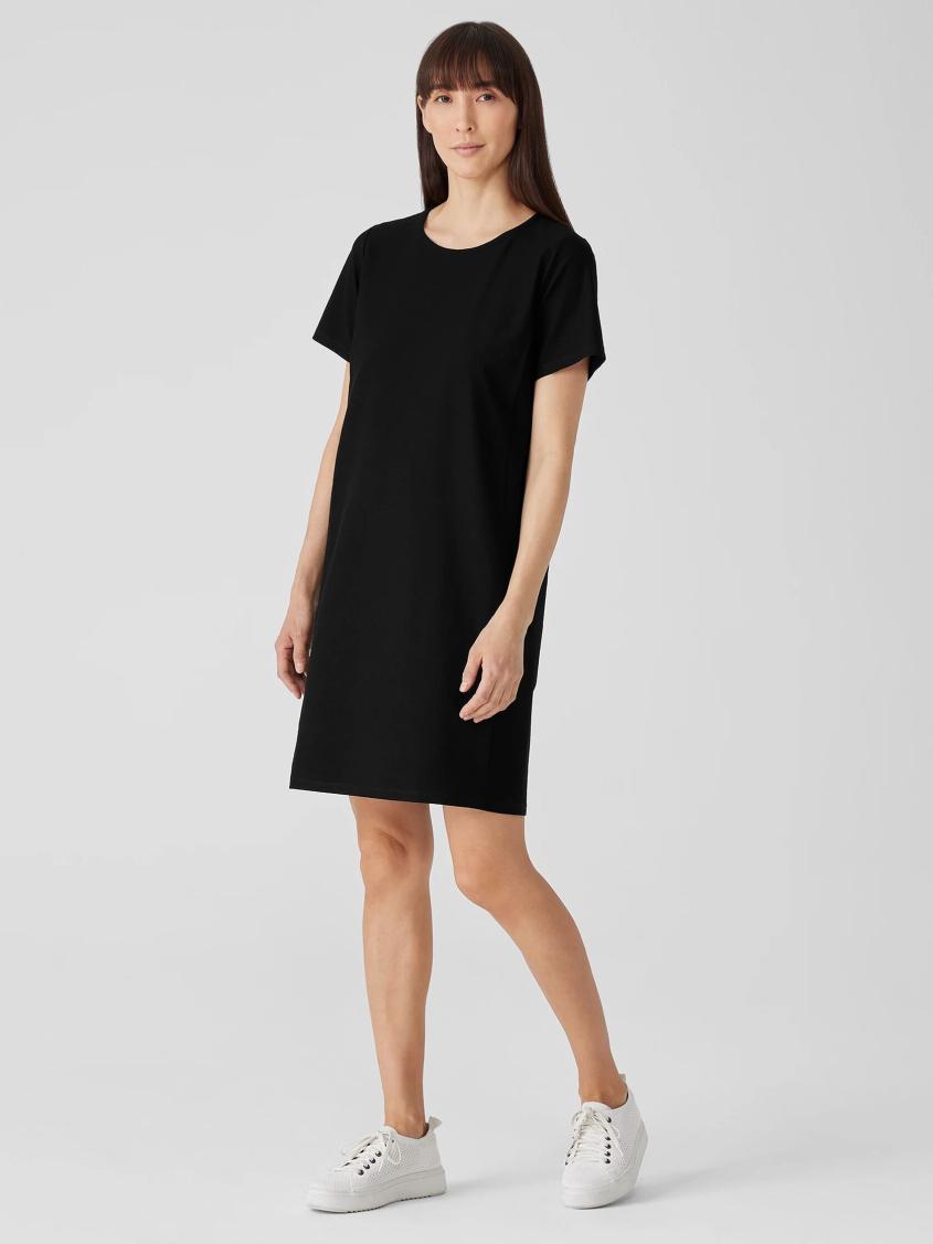 Eileen Fisher Dresses &amp; Skirts | Washable Stretch Crepe Jewel Neck Dress Black - Women