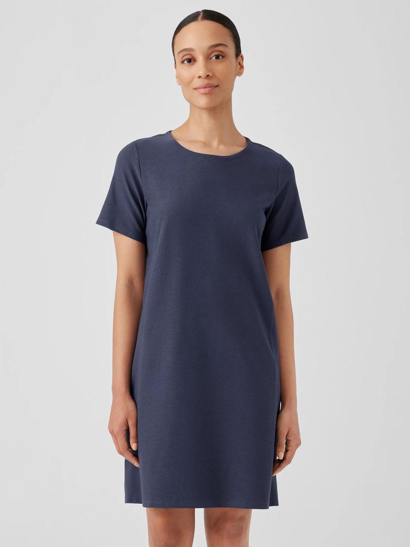 Eileen Fisher Dresses &amp; Skirts | Washable Stretch Crepe Jewel Neck Dress Ocean - Women