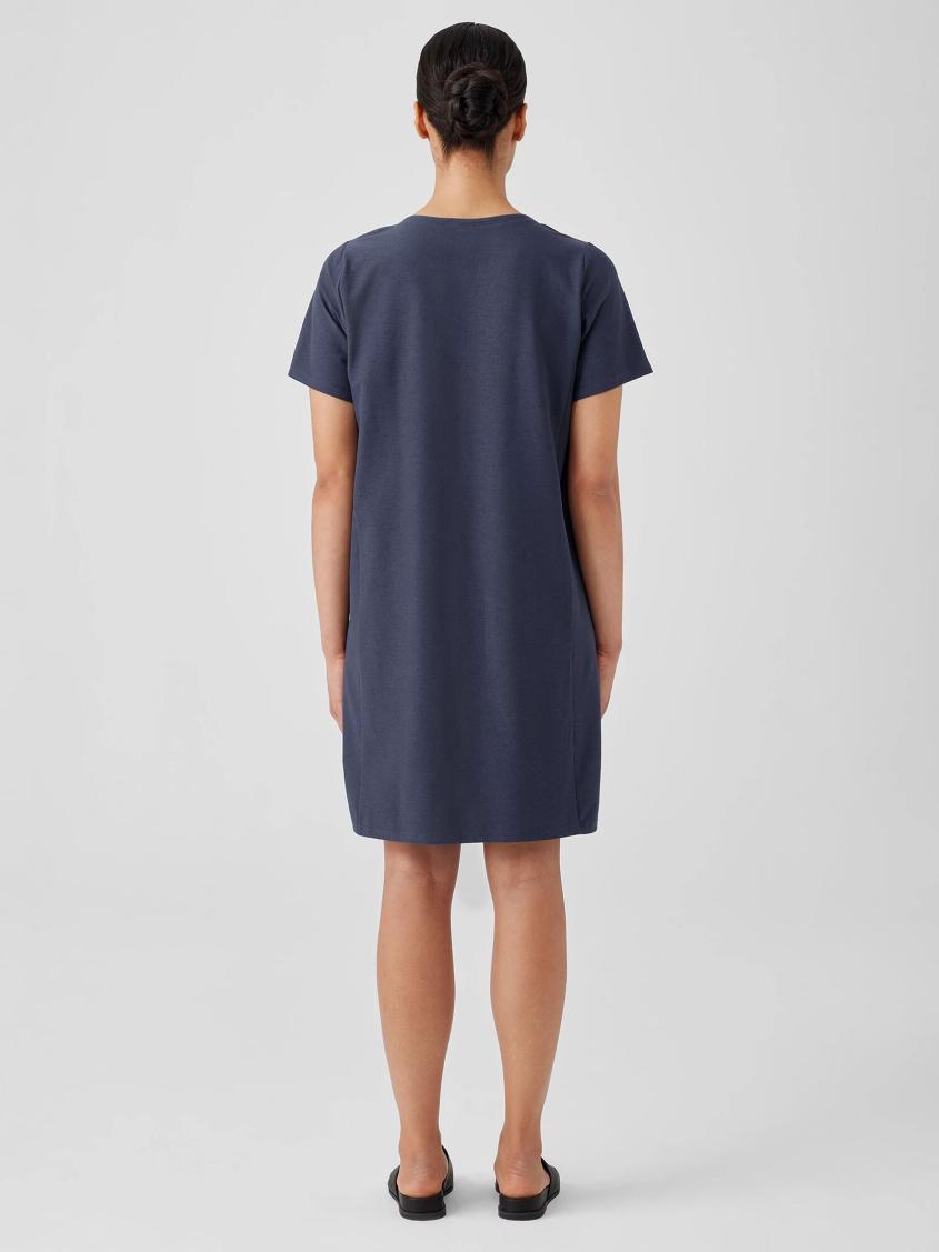 Eileen Fisher Dresses &amp; Skirts | Washable Stretch Crepe Jewel Neck Dress Ocean - Women