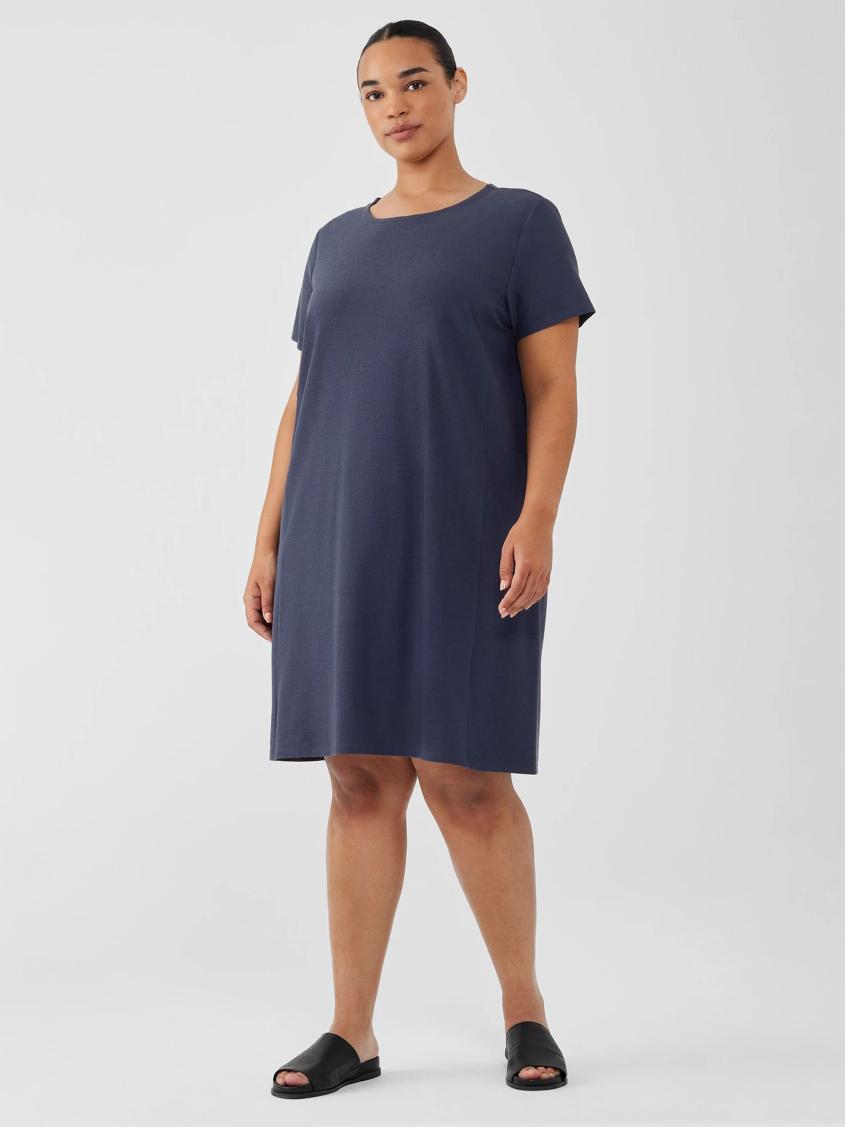 Eileen Fisher Dresses &amp; Skirts | Washable Stretch Crepe Jewel Neck Dress Ocean - Women