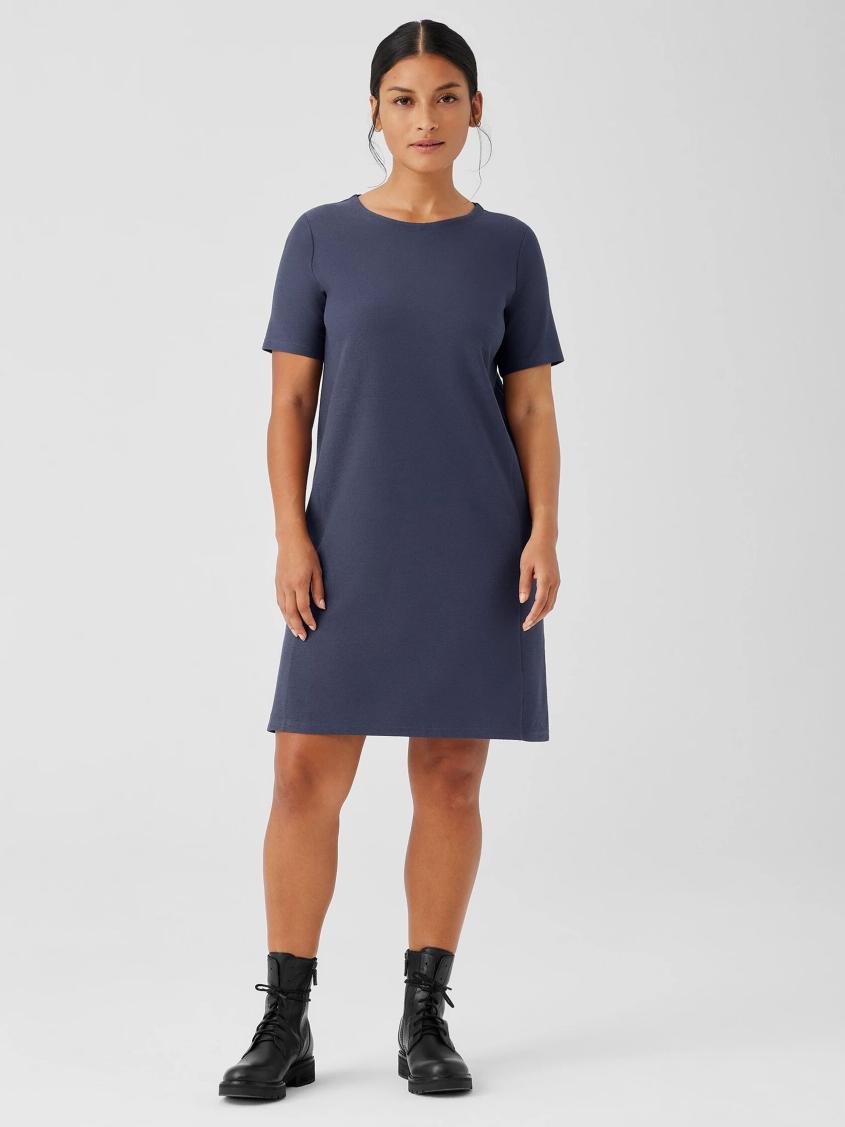 Eileen Fisher Dresses &amp; Skirts | Washable Stretch Crepe Jewel Neck Dress Ocean - Women