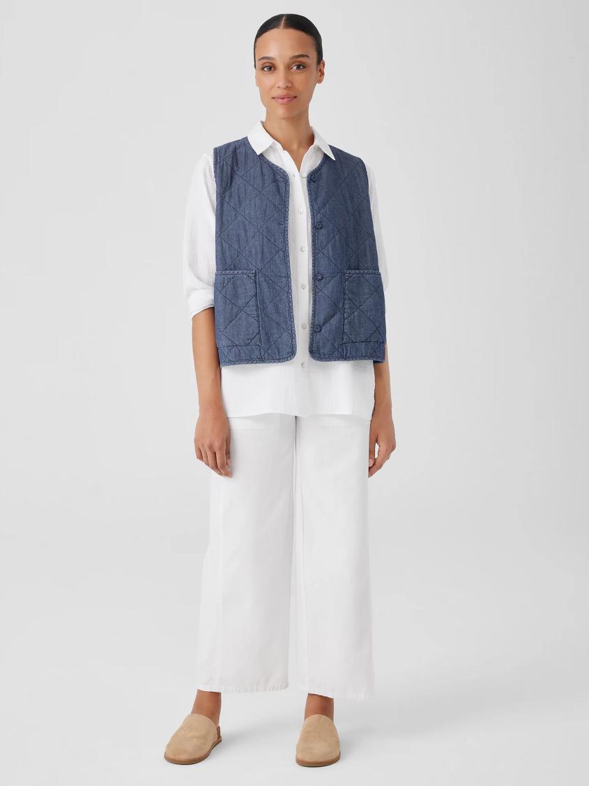 Eileen Fisher Jackets, Coats &amp; Vests | Airy Organic Cotton Twill Quilted Vest Denim - Women