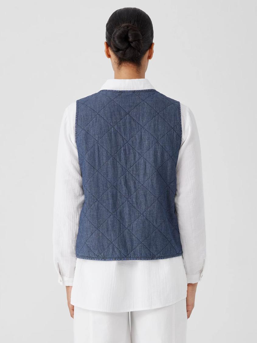 Eileen Fisher Jackets, Coats &amp; Vests | Airy Organic Cotton Twill Quilted Vest Denim - Women