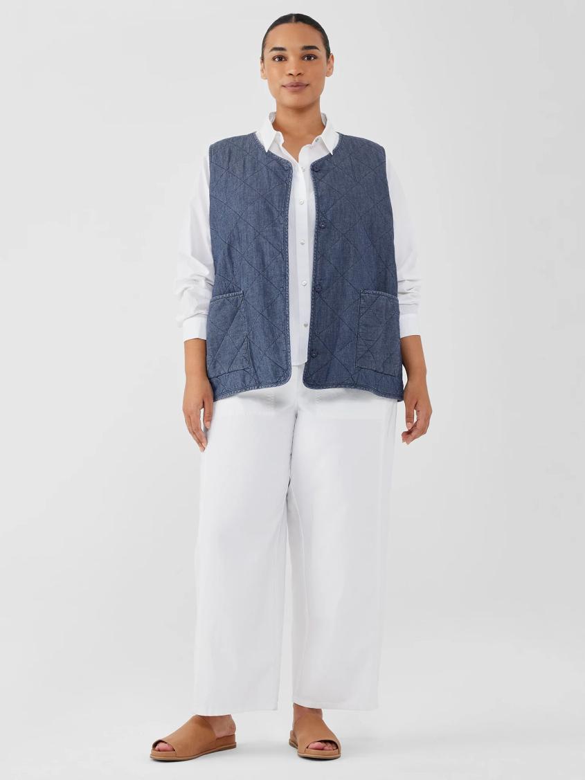 Eileen Fisher Jackets, Coats &amp; Vests | Airy Organic Cotton Twill Quilted Vest Denim - Women
