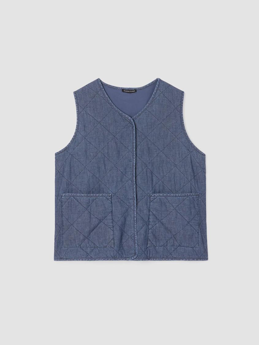 Eileen Fisher Jackets, Coats &amp; Vests | Airy Organic Cotton Twill Quilted Vest Denim - Women