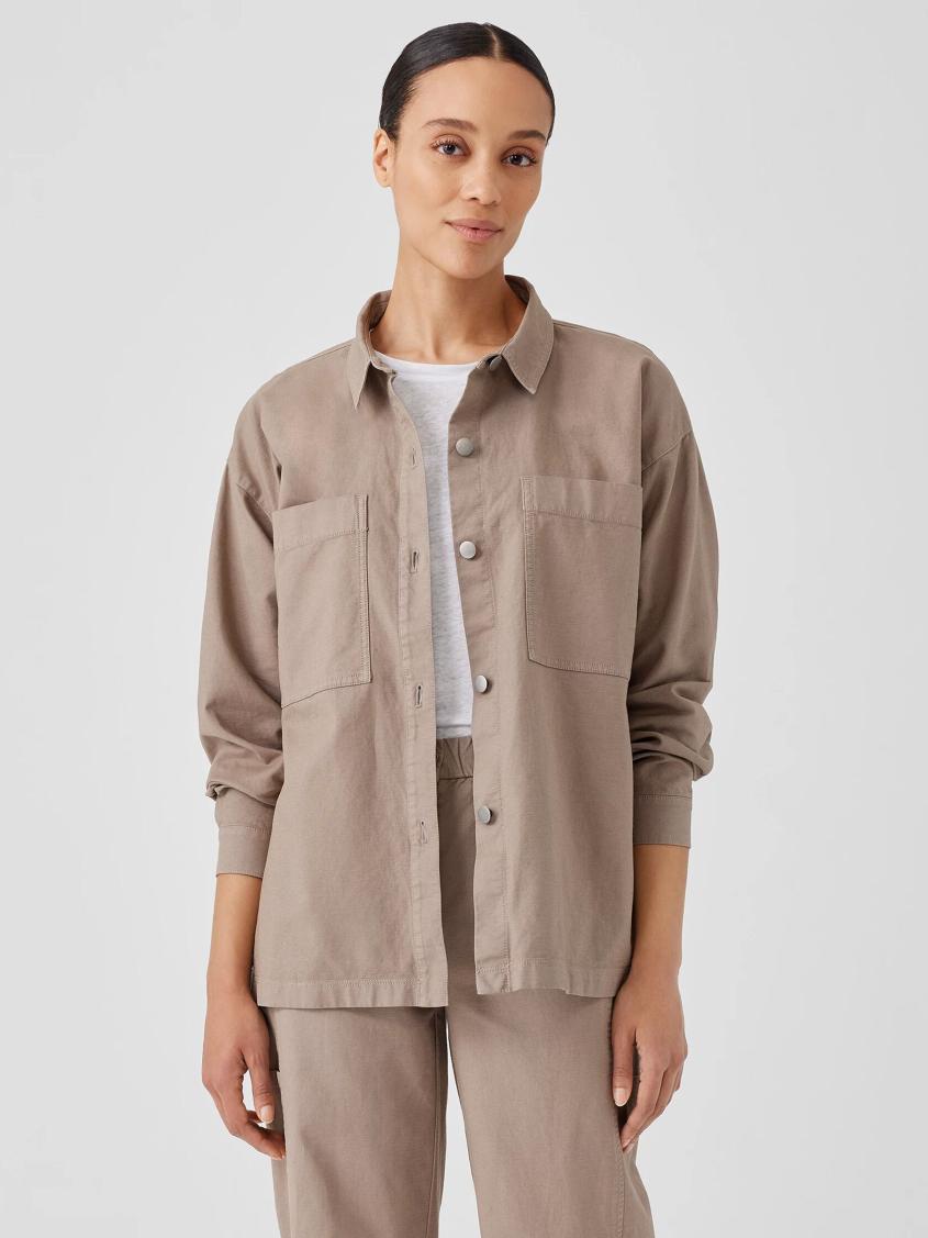 Eileen Fisher Jackets, Coats &amp; Vests | Cotton Hemp Stretch Shirt Jacket Briar - Women