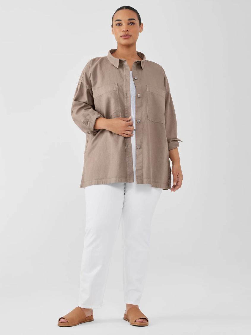 Eileen Fisher Jackets, Coats &amp; Vests | Cotton Hemp Stretch Shirt Jacket Briar - Women