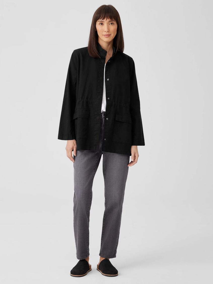Eileen Fisher Jackets, Coats &amp; Vests | Cotton Hemp Stretch Stand Collar Jacket Black - Women
