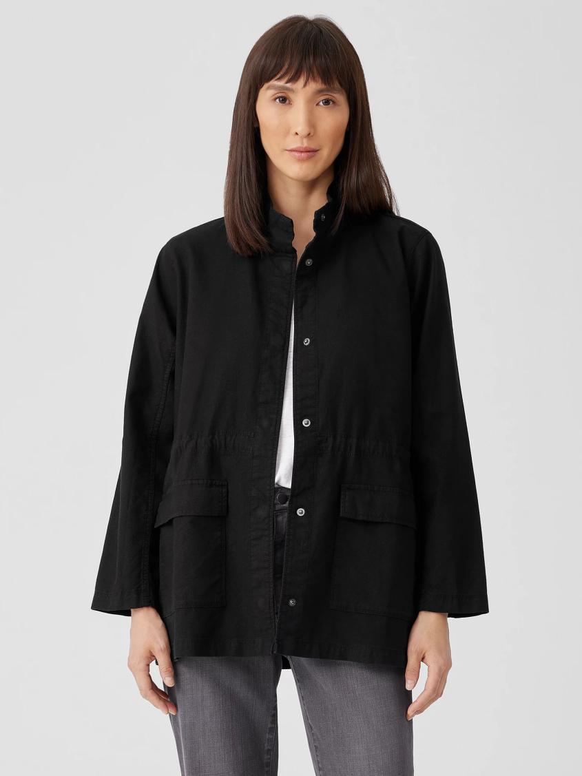 Eileen Fisher Jackets, Coats &amp; Vests | Cotton Hemp Stretch Stand Collar Jacket Black - Women