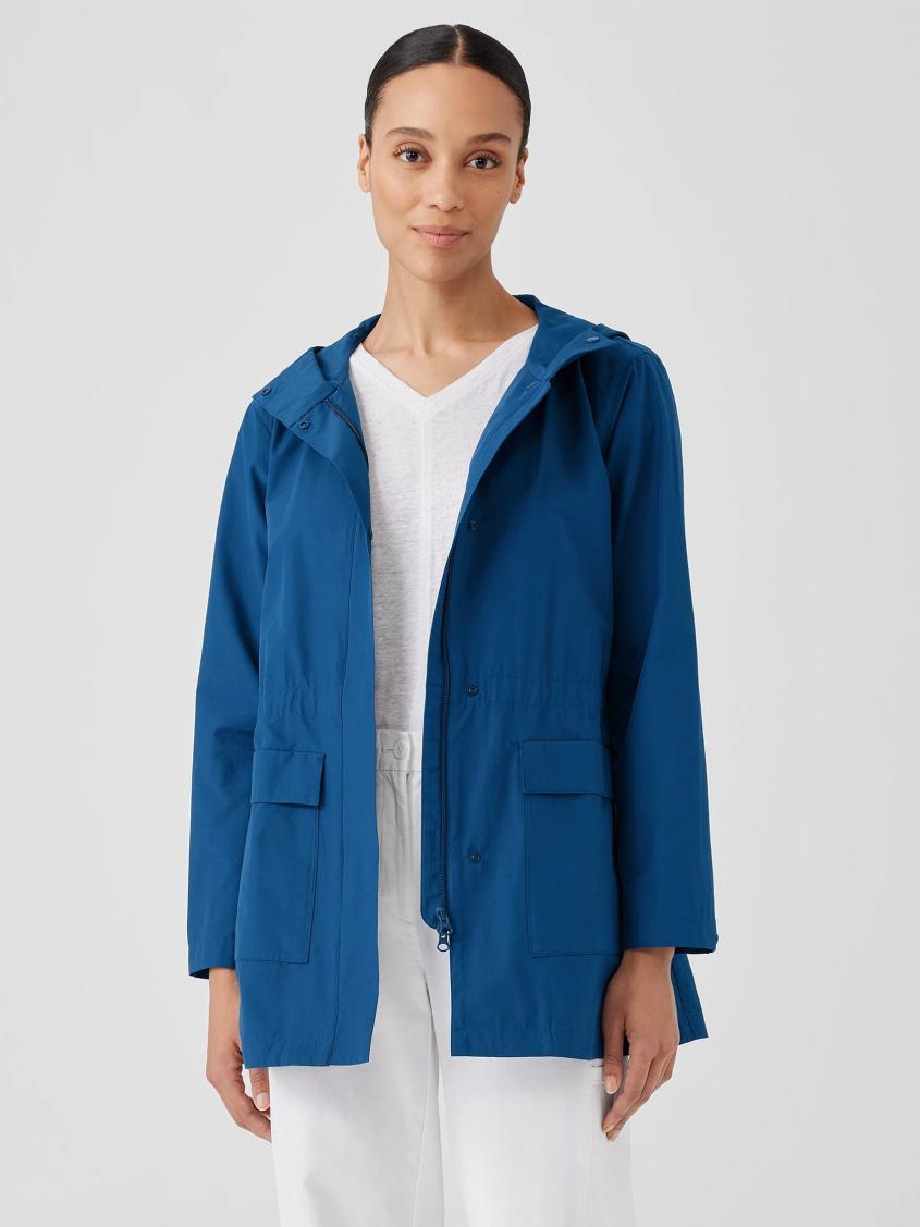Eileen Fisher Jackets, Coats &amp; Vests | Light Cotton Nylon Hooded Coat Atlantis - Women