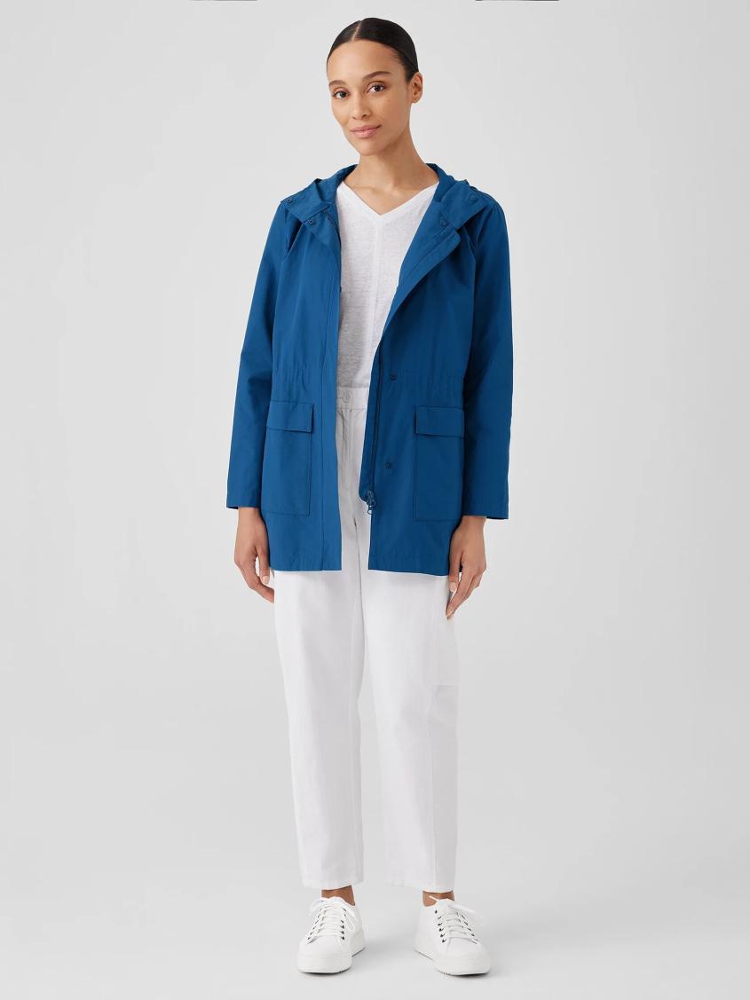 Eileen Fisher Jackets, Coats &amp; Vests | Light Cotton Nylon Hooded Coat Atlantis - Women