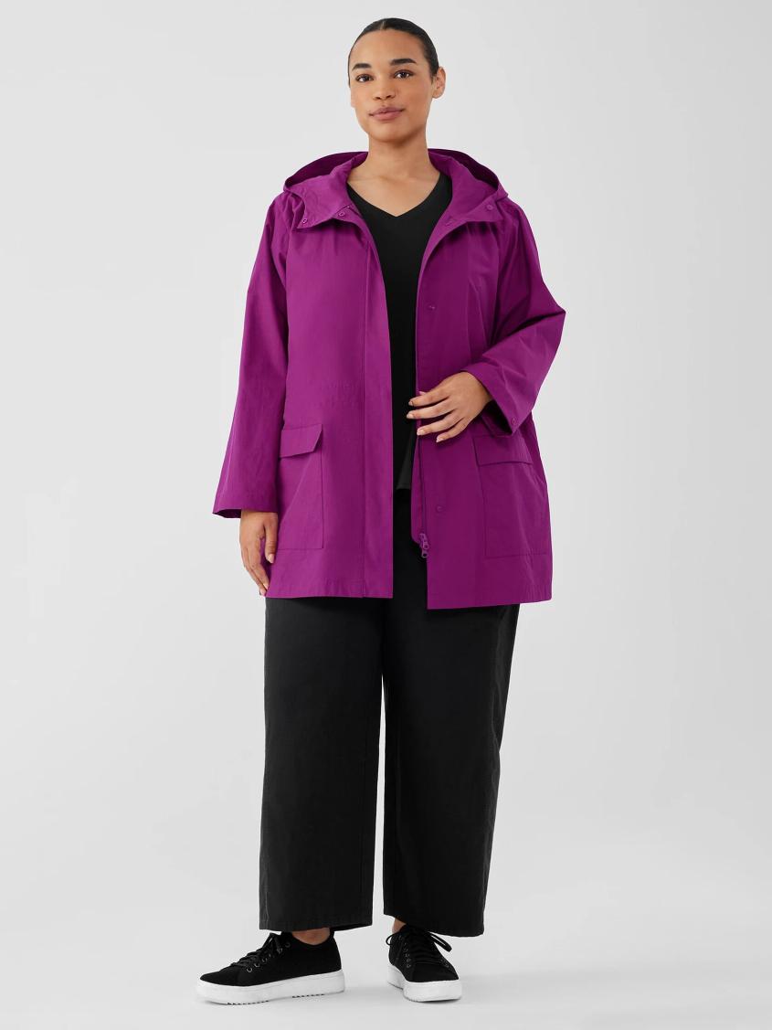 Eileen Fisher Jackets, Coats &amp; Vests | Light Cotton Nylon Hooded Coat Atlantis - Women