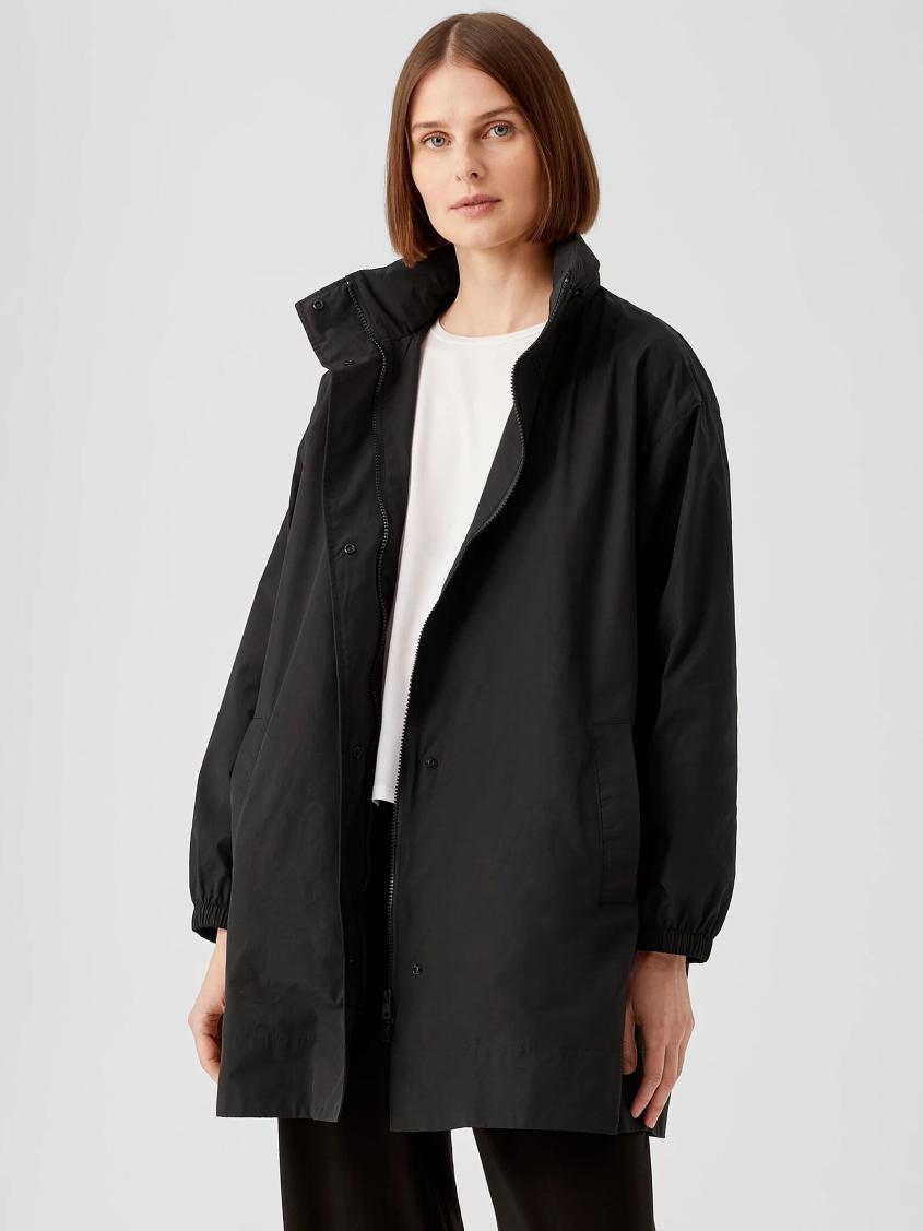 Eileen Fisher Jackets, Coats &amp; Vests | Light Cotton Nylon Stand Collar Long Coat Black - Women