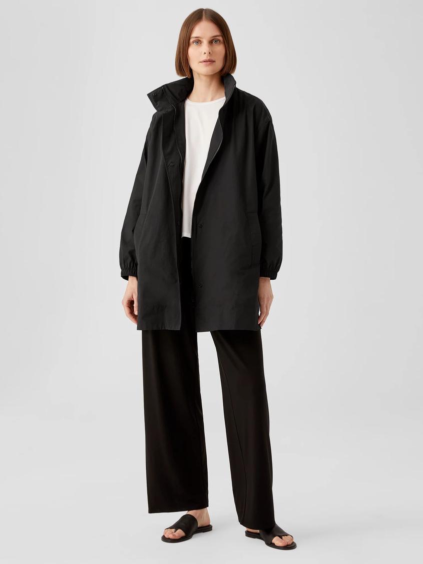 Eileen Fisher Jackets, Coats &amp; Vests | Light Cotton Nylon Stand Collar Long Coat Black - Women